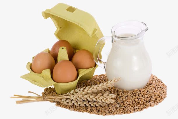牛奶鸡蛋png免抠素材_新图网 https://ixintu.com 健康 牛奶 美食 谷物 鸡蛋 麦子