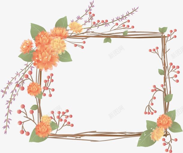 橙色花朵边框png免抠素材_新图网 https://ixintu.com AI 卡通 手绘 橙色 线条 花卉 花朵 花草 边框 鲜花