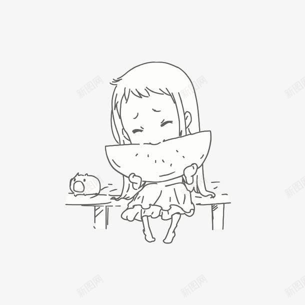 开心吃西瓜的小女孩png免抠素材_新图网 https://ixintu.com 简笔手绘 简笔画表情 简笔表情