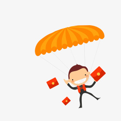 橙色人降落伞和拿着红包的人高清图片