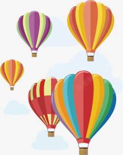 彩色铅笔彩虹颜色漫天的热气球矢量图高清图片