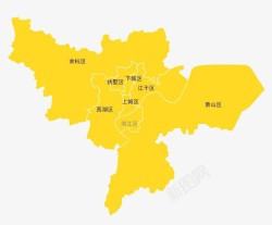 区域手绘橙色杭州区域地图高清图片