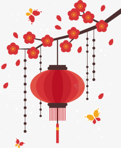 中国风蝴蝶商业卡通红色梅花灯笼高清图片