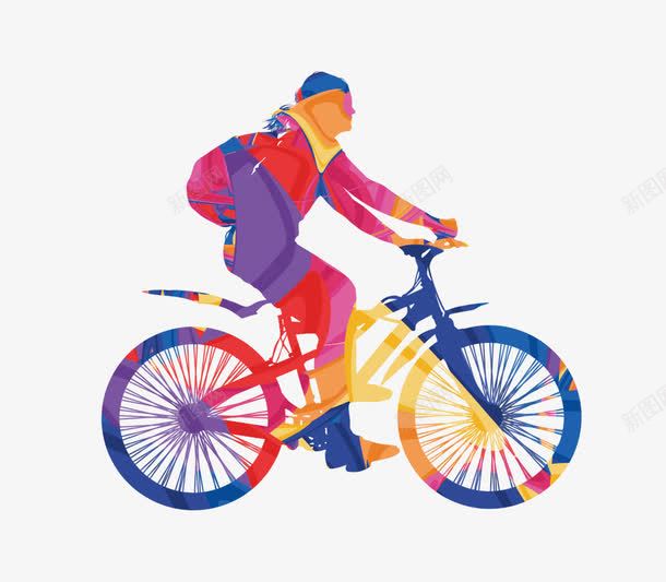 骑自行车的男士png免抠素材_新图网 https://ixintu.com 体育运动 健康运动出行 单车剪影 彩色男士剪影 户外运动 比赛 自行车 自行车越野 越野背景 越野自行车手 骑自行车