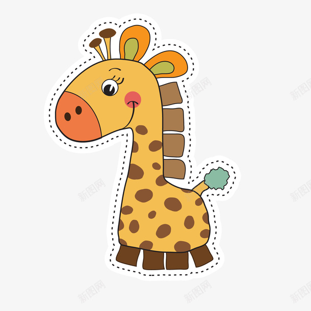 卡通长颈鹿动物贴纸png免抠素材_新图网 https://ixintu.com 动物设计 卡通 手绘 贴纸设计 长颈鹿 黄色