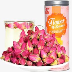 野生茶叶玫瑰花茶罐装高清图片