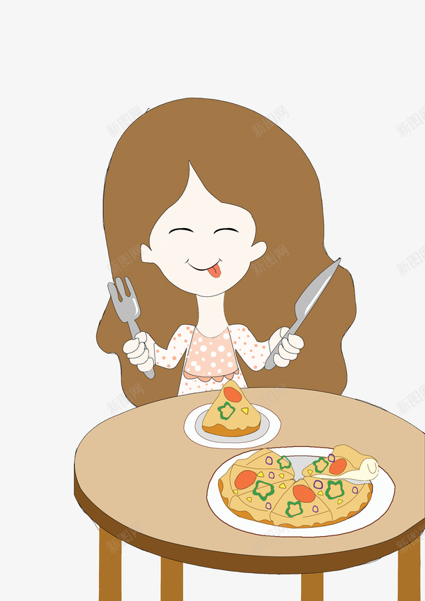 卡通女孩食物png免抠素材_新图网 https://ixintu.com 事物 刀叉 卡通 卡通手绘 女孩 女孩与食物 餐桌礼仪