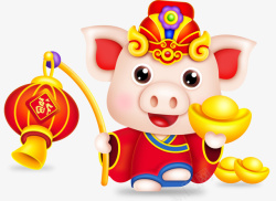 新年猪红黄色拿着元宝灯笼的新年猪高清图片