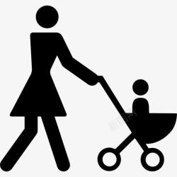 粘人的女人妈妈走与她的儿子在童车图标高清图片