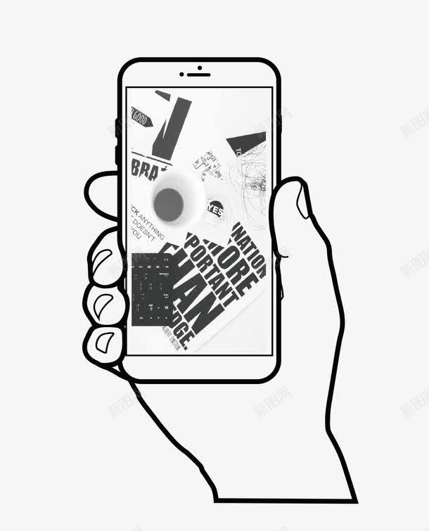 手绘手拿手机图png免抠素材_新图网 https://ixintu.com 个性 手 手拿手机图 手机 手绘 手绘手拿手机图 简约 黑白