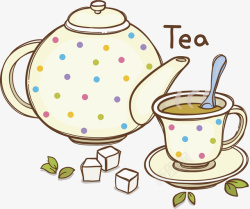 茶封面斑点茶壶茶杯高清图片