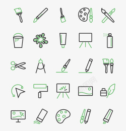 画板icon25个艺术绿色的黑线性图标矢量图高清图片