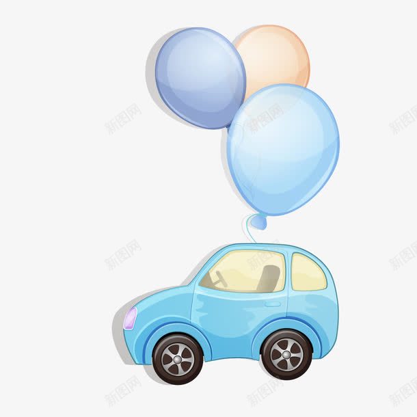 卡通小车和气球png免抠素材_新图网 https://ixintu.com 卡通风格 小车 气球 浅蓝色