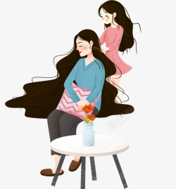 坐着的孩子母亲节手绘小清新温馨装饰插图孩高清图片