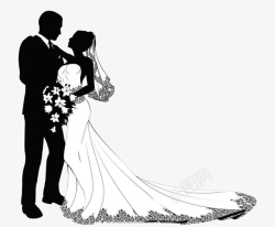 新郎新娘婚纱照简约剪纸风格婚礼新郎新娘身穿白高清图片