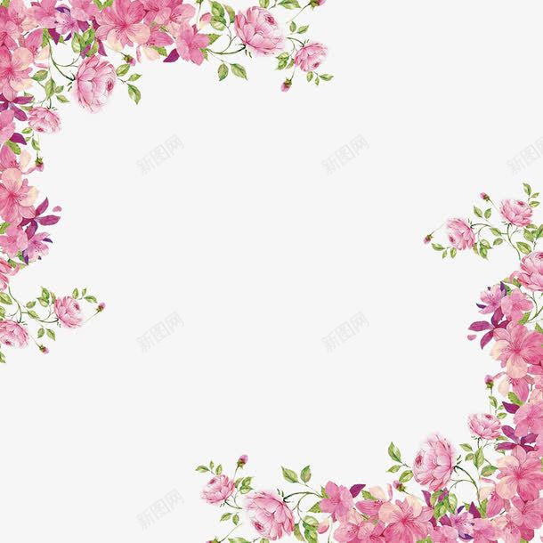 鲜花边框png免抠素材_新图网 https://ixintu.com 底纹 手绘 粉色 装饰 边框 边角 鲜花