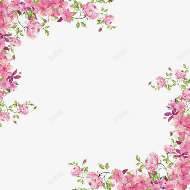 鲜花边框png免抠素材_新图网 https://ixintu.com 底纹 手绘 粉色 装饰 边框 边角 鲜花