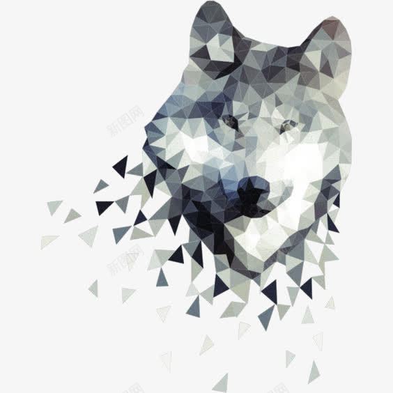 灰狼插画png免抠素材_新图网 https://ixintu.com 创意几何图形装饰 动物 头狼 狼 狼印花 狼头像
