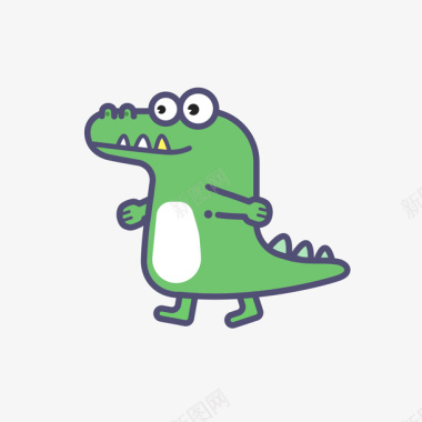 绿色手绘线稿鳄鱼元素矢量图图标图标