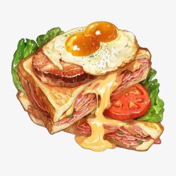 芝士汉堡手绘三明治元素高清图片