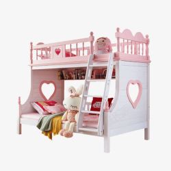 组合床实木高低床粉色儿童床女孩公主床高清图片