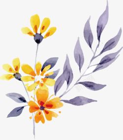 橘黄色花卡通橘黄色花朵水彩手绘高清图片