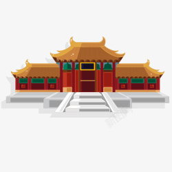 清朝一大间红色的古代建筑高清图片