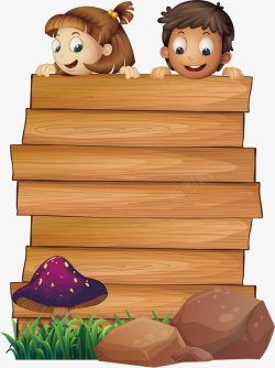 岩石木板儿童标题框矢量图素材