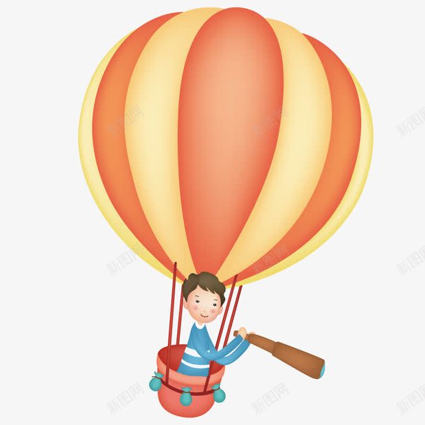 在热气球上观望png免抠素材_新图网 https://ixintu.com 创意 手绘 拟物化 插画 热气球