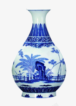 蓝色假山清新中国风水墨青花瓷瓶高清图片