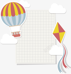 创意网格热气球与风筝矢量图素材