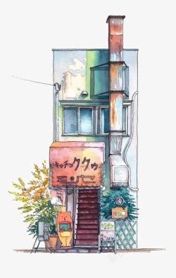 日本楼房俯瞰手绘建筑高清图片