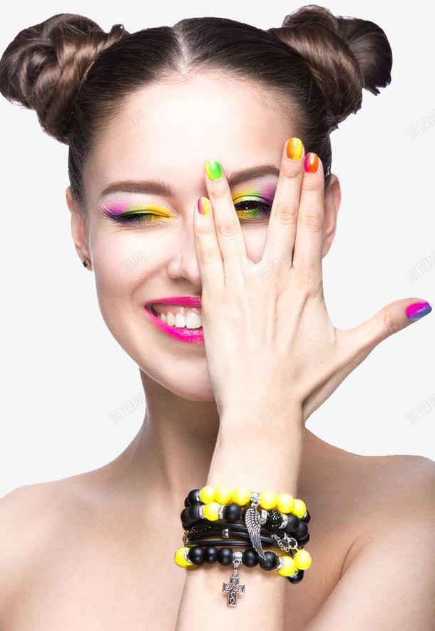 时尚女性多彩妆容png免抠素材_新图网 https://ixintu.com PNG 女性 开心 彩色 时尚妆容 渐变手指甲