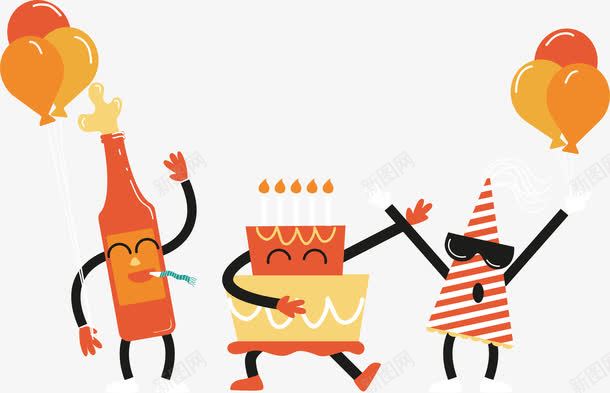狂欢生日派对png免抠素材_新图网 https://ixintu.com 气球束 生日帽 生日派对 生日趴体 矢量png 跳舞蛋糕
