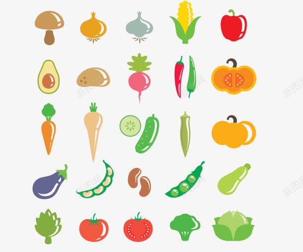 蔬菜手绘图标png_新图网 https://ixintu.com 图标 手绘 玉米 番茄 胡萝卜 茄子 蔬菜 豆角