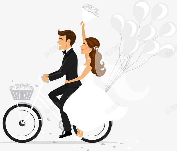 婚礼骑单车的卡通人物png免抠素材_新图网 https://ixintu.com 卡通人物 婚礼 浪漫 矢量图案 结婚 骑单车 骑自行车