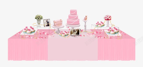粉色婚礼签到桌png免抠素材_新图网 https://ixintu.com 婚礼签到桌 梦幻效果 照片 签到桌 粉色 花束 蛋糕