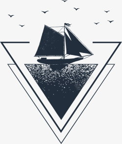 海洋帆船海鸥黑白花臂图案矢量图高清图片