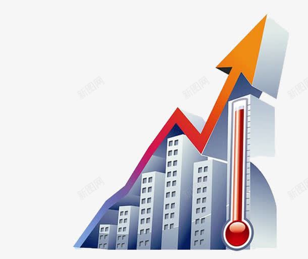 楼市升温png免抠素材_新图网 https://ixintu.com 上升 上升箭头 上市 企业 升温 售房火爆 房地产 指标 数据箭头 楼房建筑 温度计 火爆楼盘 热卖 财富 销售