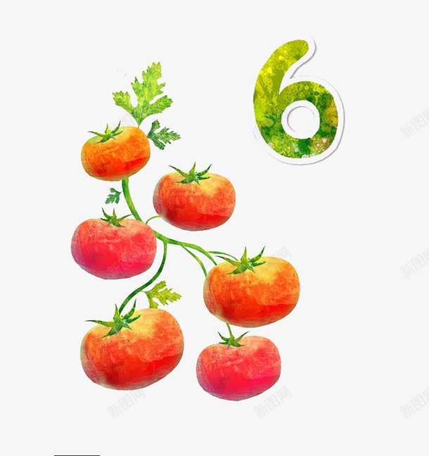 6个西红柿png免抠素材_新图网 https://ixintu.com 儿童趣味数学 手绘 数字6 蔬菜 西红柿