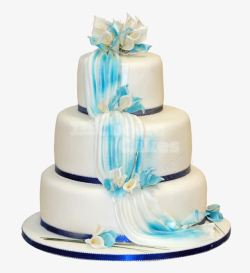 奶油点缀蓝色轻纱点缀型蛋糕高清图片