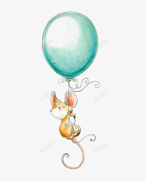 小老鼠拽着气球png免抠素材_新图网 https://ixintu.com 儿童绘本 卡通小老鼠 绿色气球 老鼠生日