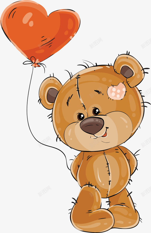 拿着爱心气球的小熊矢量图eps免抠素材_新图网 https://ixintu.com 可爱小熊 手绘小熊 气球 爱心气球 矢量png 补丁小熊 矢量图