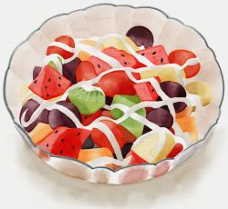 水果餐车手绘装饰水果沙拉高清图片