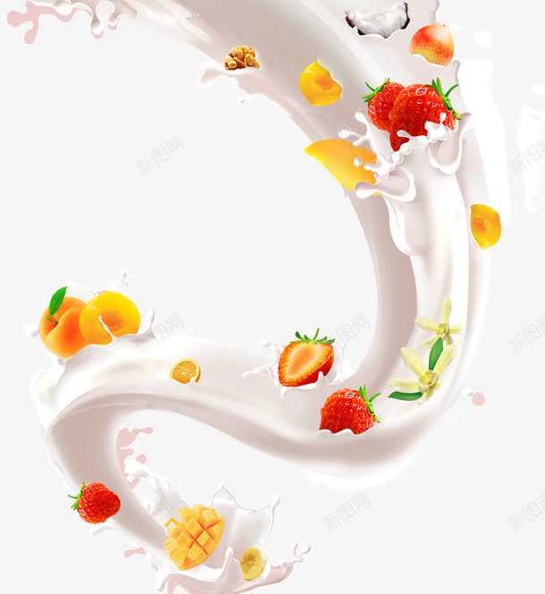 牛奶与水果png免抠素材_新图网 https://ixintu.com 牛奶 草莓 黄桃