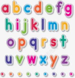 彩缀艺术字26个彩色小写字母贴纸矢量图高清图片