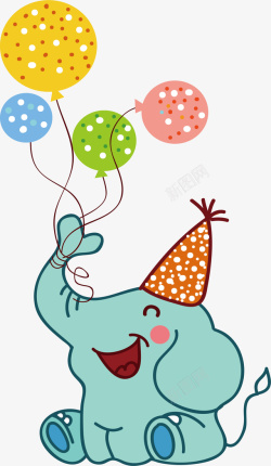 大象放气球开心过生日的绿色大象矢量图高清图片