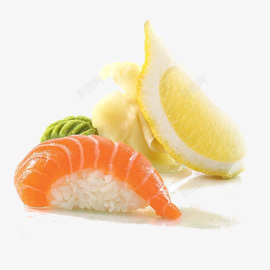 柠檬鱼片寿丝图png免抠素材_新图网 https://ixintu.com 产品实物 柠檬片 生鱼片 美味寿司 美食