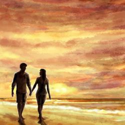 海边游人装饰画海边手牵手的情侣高清图片