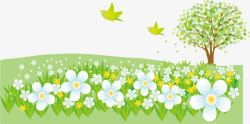 花海树木png绿色春季小鸟花海高清图片